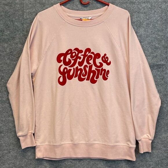WILDFOX Sweatshirt Women's Small Pink Coffee And Sunshine Graphic Statement - Picture 3 of 14